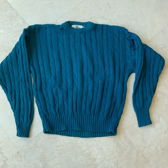 Teal Cable Knit Sweater American Crew Medium - Picture 3 of 3